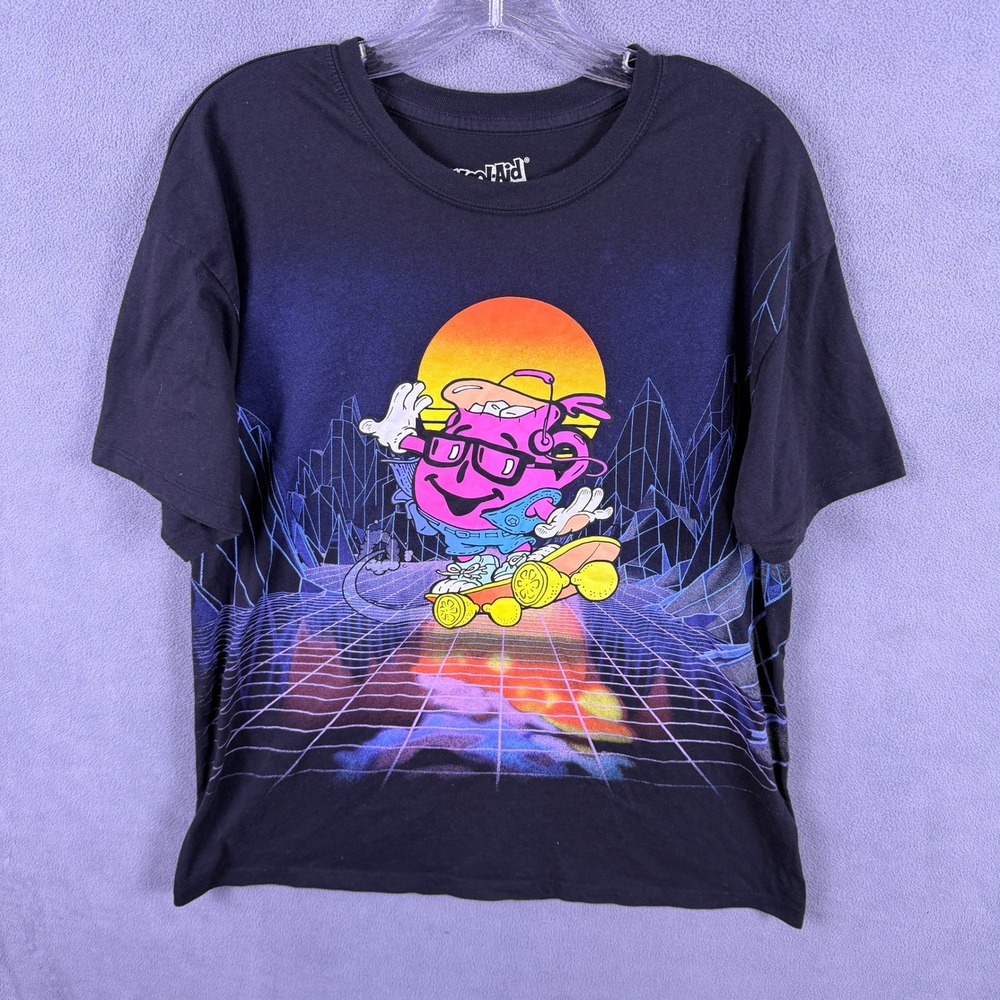 Kool Aid T-Shirt Mens Medium Black Retro Skater Graphic Tee Wavys 80s Style